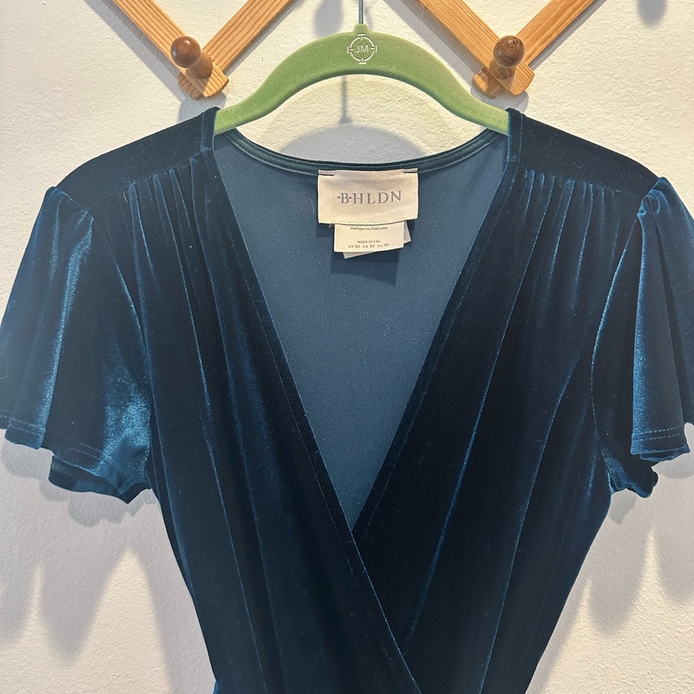 BHLDN Velvet Asymmetrical Dress in Rich Blue